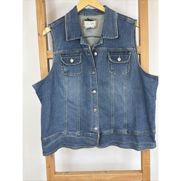 Live a Little Tops - Vintage Live A Little Blue Denim Vest Chest Pockets Silver Buttons 1X Hong Kong